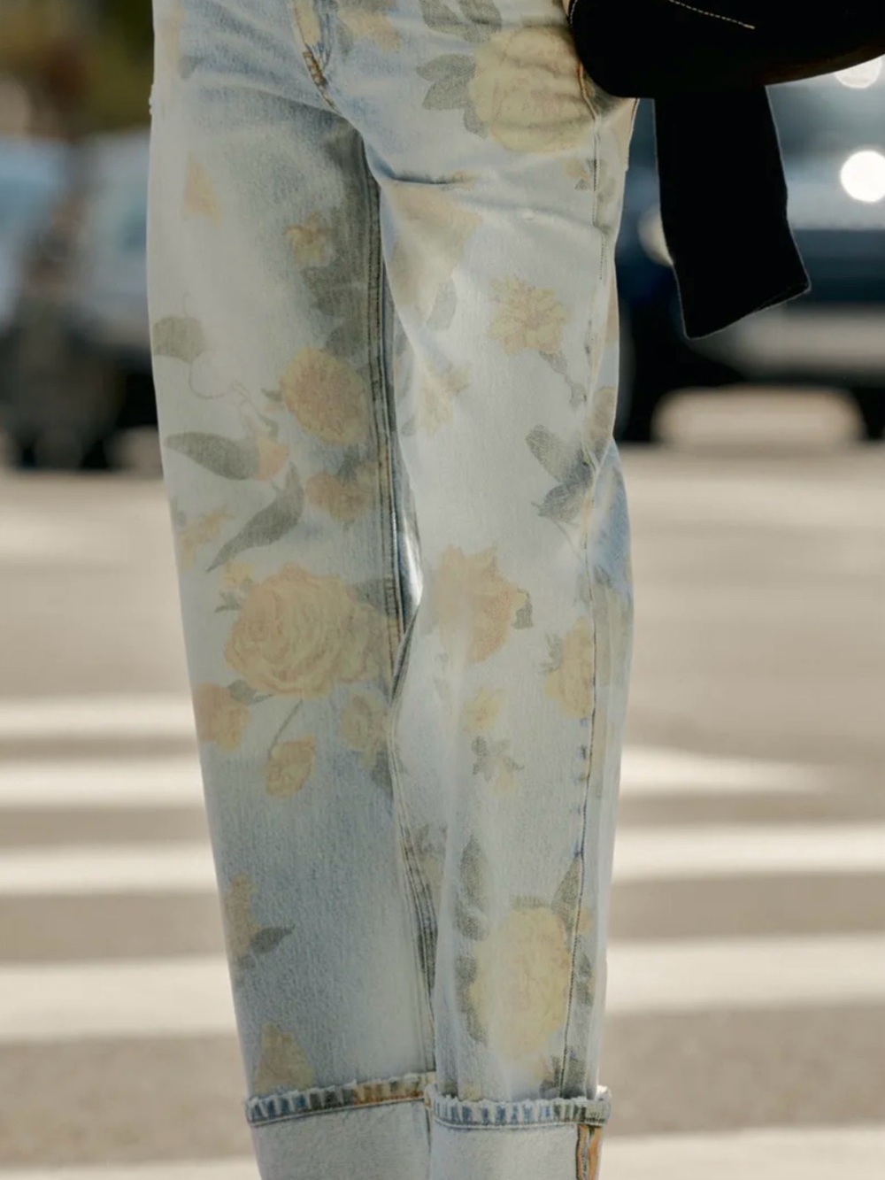 Zara Light Blue Floral Print Straight-Leg Jeans